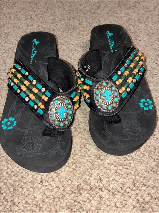 Montana West Shoes - Montana West Black Flip Flops with Turquoise and Tan Beads